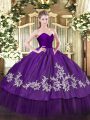 Purple Sleeveless Organza and Taffeta Zipper Sweet 16 Dresses for Military Ball and Sweet 16 and Quinceanera