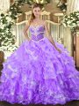 Most Popular Lavender Lace Up Sweetheart Ruffled Layers Quinceanera Dress Organza Sleeveless