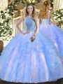 Extravagant Baby Blue Lace Up Quinceanera Dresses Beading and Ruffles Sleeveless Floor Length