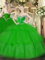 Cheap Sleeveless Tulle Floor Length Lace Up Ball Gown Prom Dress in Green with Beading and Ruffled Layers