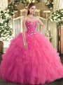 Sweetheart Sleeveless Lace Up Vestidos de Quinceanera Hot Pink Tulle