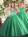 Turquoise Lace Up Sweetheart Beading and Appliques Ball Gown Prom Dress Tulle Sleeveless