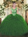 Decent Floor Length Green Ball Gown Prom Dress Scoop Sleeveless Lace Up