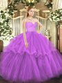 Stunning Sleeveless Beading and Lace and Ruffled Layers Zipper Sweet 16 Dresses with Fuchsia Brush Train