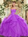 Sweetheart Sleeveless Tulle Quinceanera Dress Beading and Ruffles Lace Up