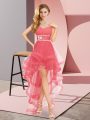 Coral Red Lace Up Womens Party Dresses Beading Sleeveless High Low