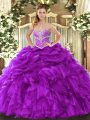 Attractive Sweetheart Sleeveless Organza Quince Ball Gowns Beading and Ruffles and Pick Ups Lace Up