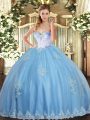 Dramatic Sleeveless Lace Up Floor Length Beading and Appliques Quinceanera Gown