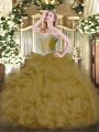 Fashion Brown Organza Lace Up Quinceanera Dress Sleeveless Floor Length Beading and Ruffles