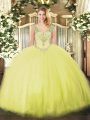 Top Selling Beading Quinceanera Dresses Yellow Green Lace Up Sleeveless Floor Length