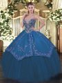 Perfect Sleeveless Floor Length Beading and Embroidery Lace Up Quinceanera Dresses with Blue