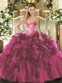 Custom Fit Fuchsia Organza Lace Up 15 Quinceanera Dress Sleeveless Floor Length Beading and Ruffles