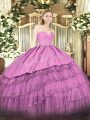 Colorful Fuchsia Ball Gowns Beading and Lace and Embroidery and Ruffled Layers Ball Gown Prom Dress Zipper Organza and Taffeta Sleeveless Floor Length