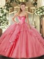 Trendy Watermelon Red Sleeveless Beading and Ruffled Layers Floor Length 15 Quinceanera Dress