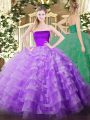 Lilac Sleeveless Tulle Zipper Quinceanera Gowns for Military Ball and Sweet 16 and Quinceanera