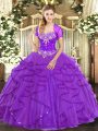 Ball Gowns 15th Birthday Dress Purple Sweetheart Tulle Sleeveless Floor Length Lace Up