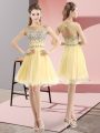 Great Mini Length A-line Sleeveless Light Yellow Prom Evening Gown Side Zipper