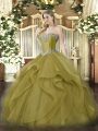 Floor Length Lace Up Quinceanera Dresses Olive Green for Military Ball and Sweet 16 and Quinceanera with Beading and Ruffles