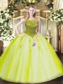 Enchanting Tulle Sleeveless Floor Length Quinceanera Dress and Beading
