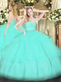 Apple Green Sweetheart Neckline Beading and Lace and Ruffled Layers 15th Birthday Dress Sleeveless Zipper