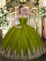 Decent Olive Green Sleeveless Floor Length Appliques Zipper Quinceanera Gowns