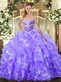 Lavender Sweetheart Neckline Beading and Ruffled Layers 15th Birthday Dress Sleeveless Lace Up