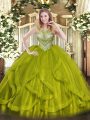 Floor Length Olive Green Quince Ball Gowns Scoop Sleeveless Lace Up