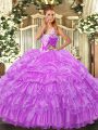 Sexy Lilac Lace Up Straps Beading and Ruffled Layers and Pick Ups Quinceanera Dresses Organza Sleeveless