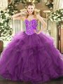 High Quality Floor Length Purple 15 Quinceanera Dress Sweetheart Sleeveless Lace Up