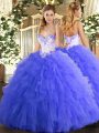 Floor Length Ball Gowns Sleeveless Blue Quinceanera Gown Lace Up