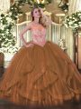 Sophisticated Scoop Sleeveless Tulle 15th Birthday Dress Beading and Ruffles Lace Up