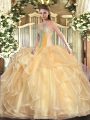 Nice Champagne Lace Up Sweetheart Beading and Ruffles Quinceanera Gowns Organza Sleeveless