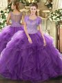 Ball Gowns Sweet 16 Quinceanera Dress Lavender Scoop Tulle Sleeveless Floor Length Clasp Handle