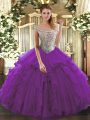 New Arrival Eggplant Purple Off The Shoulder Lace Up Beading and Ruffles Quinceanera Dress Sleeveless