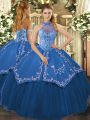 Custom Design Floor Length Lace Up Vestidos de Quinceanera Teal for Sweet 16 and Quinceanera with Beading and Embroidery
