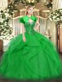 Gorgeous Green Sleeveless Beading and Ruffles Floor Length Sweet 16 Dress