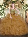 Strapless Sleeveless Lace Up Ball Gown Prom Dress Brown Organza
