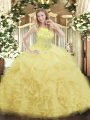 Affordable Yellow Ball Gowns Scoop Sleeveless Organza Floor Length Zipper Beading and Ruffles Sweet 16 Dress