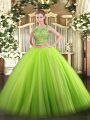 Green Scoop Neckline Beading Quinceanera Gown Sleeveless Lace Up
