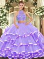 Beading and Ruffled Layers Sweet 16 Quinceanera Dress Lavender Criss Cross Sleeveless Floor Length