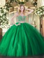 Green Scoop Lace Up Beading Sweet 16 Dress Sleeveless