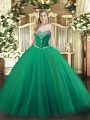 Dazzling Turquoise Sleeveless Beading Floor Length Sweet 16 Dresses