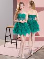 Eye-catching Green A-line Tulle Sweetheart Sleeveless Beading and Ruffles Mini Length Lace Up Evening Dress