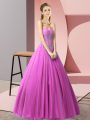 Lilac A-line Sweetheart Sleeveless Tulle Floor Length Lace Up Beading Party Dress for Girls