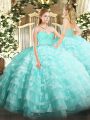 New Style Sweetheart Sleeveless Sweet 16 Dresses Floor Length Beading and Lace and Ruffled Layers Aqua Blue Tulle
