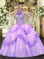 Artistic Halter Top Sleeveless Tulle Quinceanera Gowns Beading and Appliques Lace Up