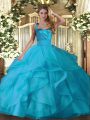 Exquisite Baby Blue Lace Up Sweet 16 Dresses Ruffles Sleeveless Floor Length