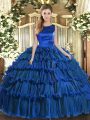 Eye-catching Royal Blue Lace Up Scoop Ruffled Layers Sweet 16 Dresses Organza Sleeveless