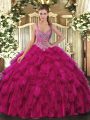 Fantastic Sleeveless Beading and Ruffles Lace Up 15 Quinceanera Dress