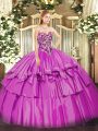 Lilac Sweetheart Lace Up Beading and Ruffled Layers Quinceanera Gown Sleeveless
